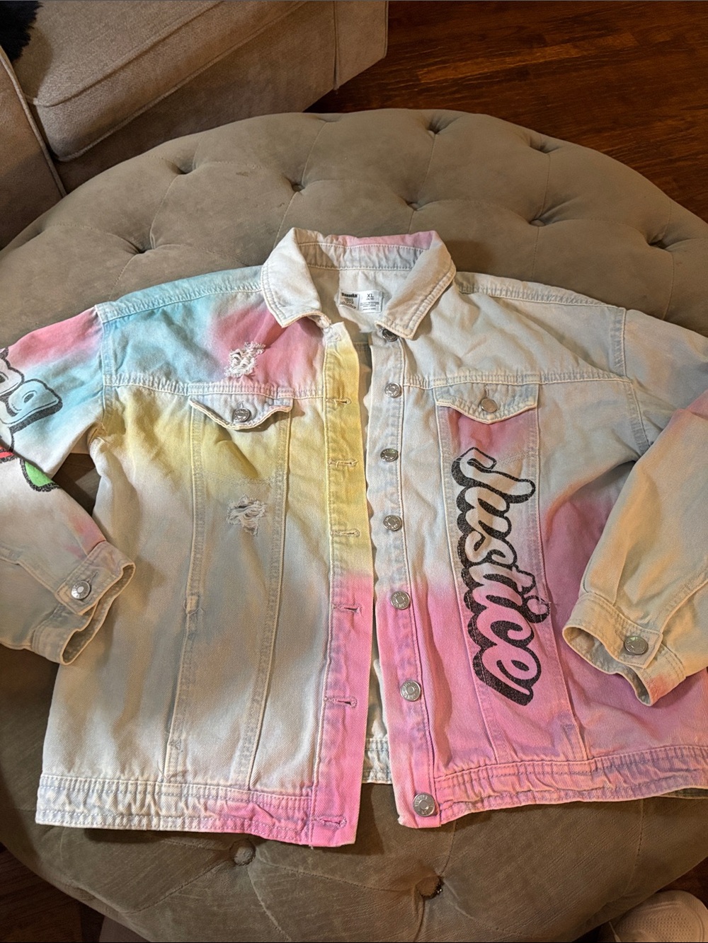 Justice Pastel Tie-Dye Denim Jacket in Pink, Yellow, Blue